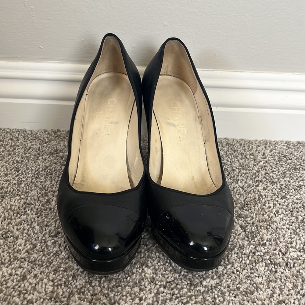 Chanel Patent Cap-Toe Platform Heels - image 2